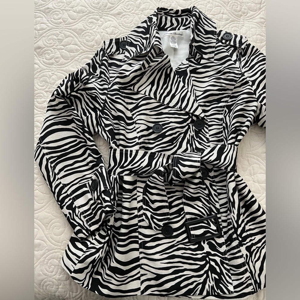 Vintage Marisa Christina Zebra Print Fully Lined Belted Button Up Jacket Size L